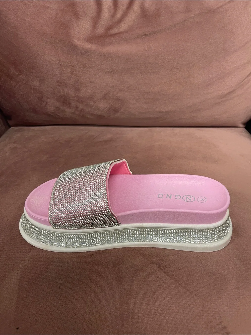 Pink Rhinestone Slide Sandals - Picture 5 of 7